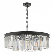 CELEUS Large Drum Chandelier in Anthracite with Baguette Cut Crystal Drops