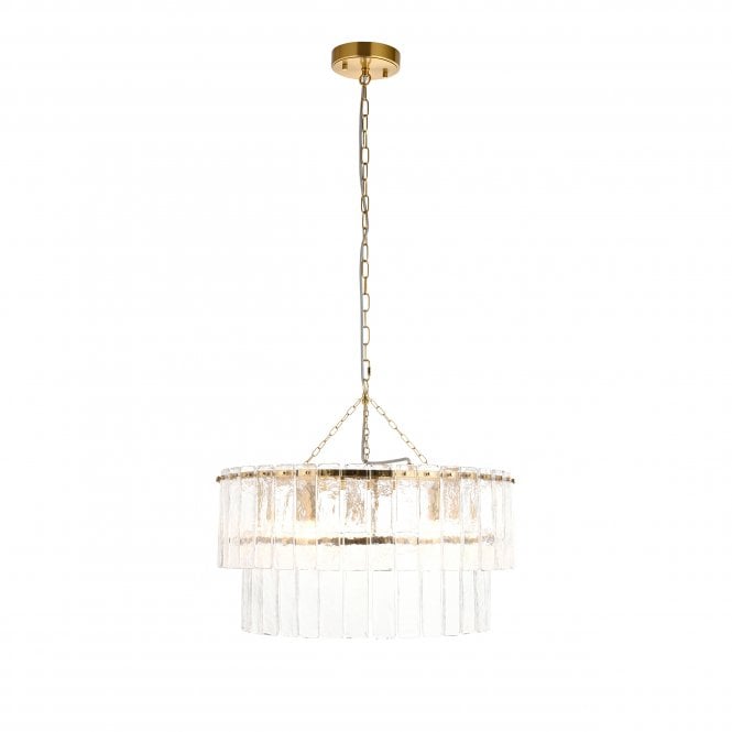 Celia Brushed Brass and Textured Glass 5 Light Chandelier