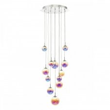 CESARIO 12 light LED pendant cluster in chrome with multi colour glasses