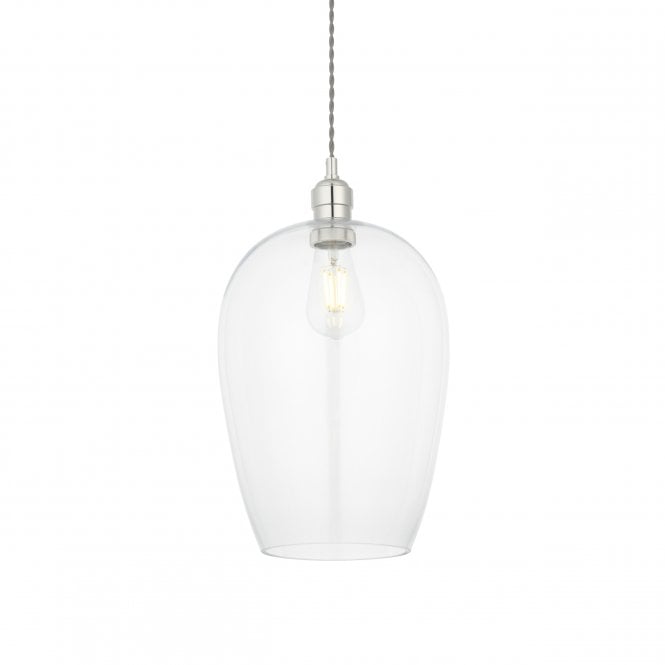 CHALICE Ceiling Pendant in Bright Nickel with Clear Glass Shade