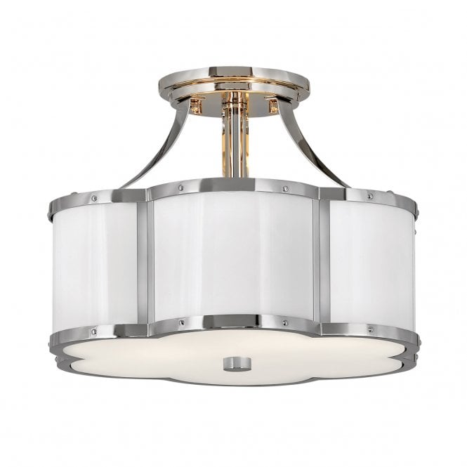CHANCE 2 Light Semi-flush Mount in Polished Nickel with Opal Glass