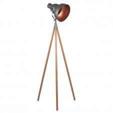 Grey Metal, Copper and Wooden Tripod Floor Lamp | www.lightingcompany.co.uk 