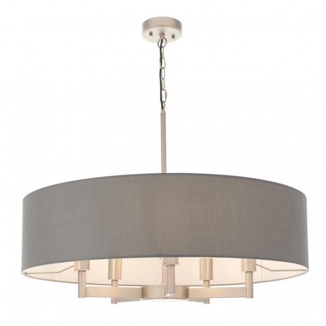 CHARLIE Ceiling Pendant in Matt Nickel with Large Grey Drum Shade