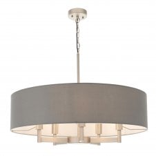 CHARLIE Ceiling Pendant in Matt Nickel with Large Grey Drum Shade