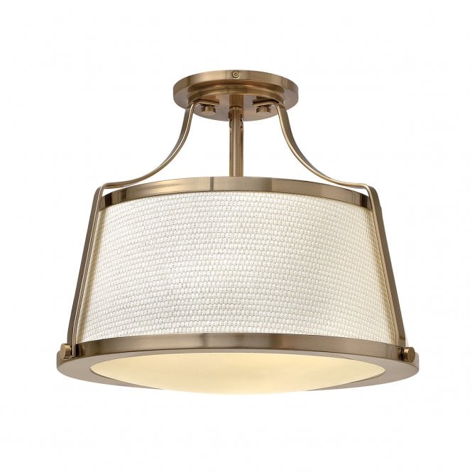 CHARLOTTE contemporary brass ceiling light with textured fabric shade & opal diffuser