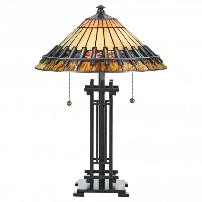 CHASTAIN arts & crafts Tiffany table lamp with hand crafted amber glass shade & bronze base