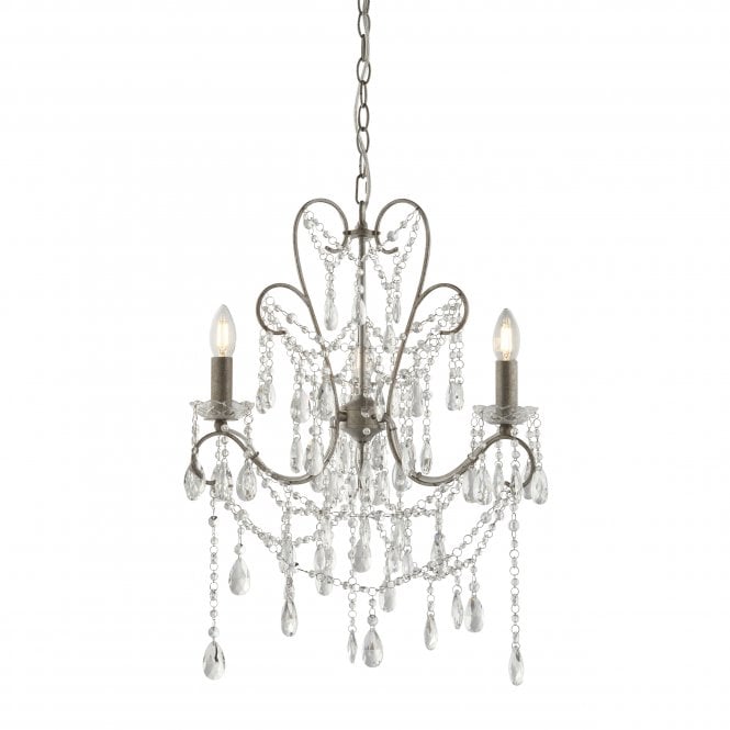 CHATEAU 3 Light Chandelier in Aged Silver with Crystal Glass