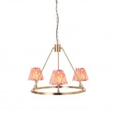 brass ceiling light with coral pink ikat shades