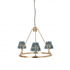 brass circular ceiling pendant light with blue shades