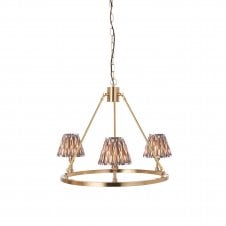 brass circular pendant light with ikat grey shades