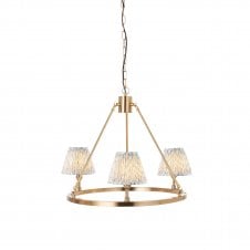 brass circular ceiling light with blue leaf pattern shades