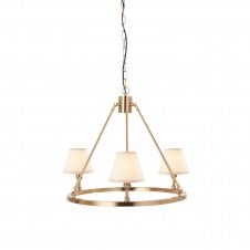 brass circular ceiling light with vintage white shades