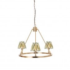 brass circular ceiling light with green zigzag pattern shades