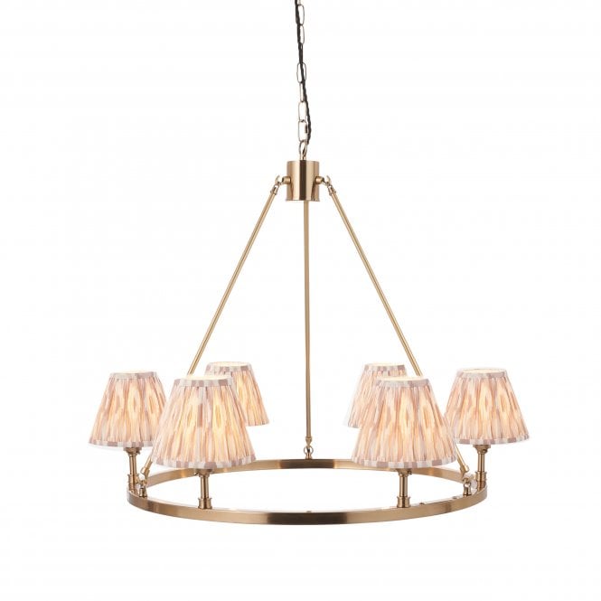 Chester 6 Light Ceiling Pendant with Ikat Shades In Neutral
