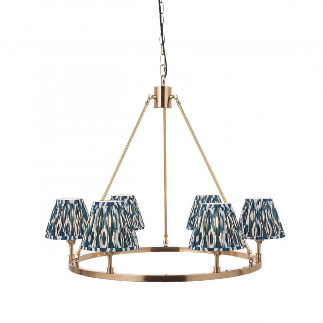 Chester 6 Light Pendant With Ikat Shades In Marlin Blue