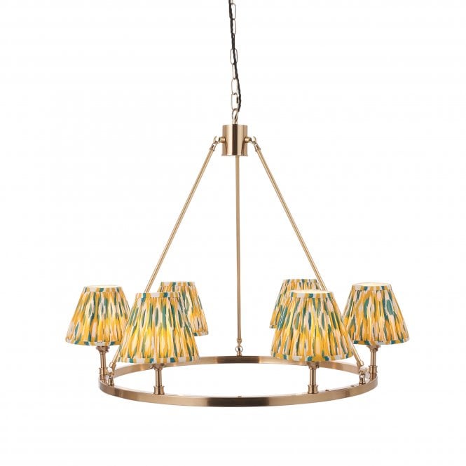 Chester 6 Light Pendant With Ikat Shades In Yellow And Jade