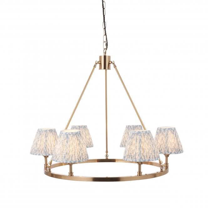 Chester 6 Light Pendant With Leaf Shade in Blue
