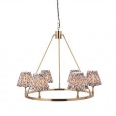 brass circular ceiling light with grey leaf pattern shades