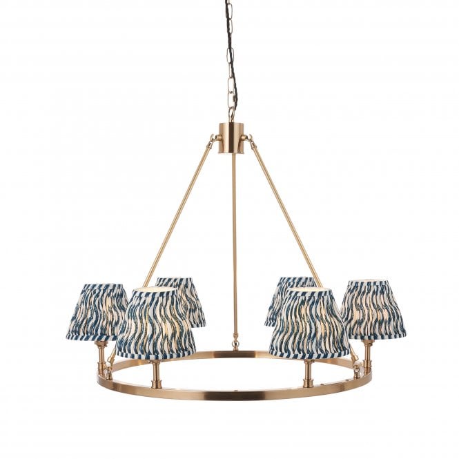Chester 6 Light Pendant With Ripple Shades in Marlin Blue
