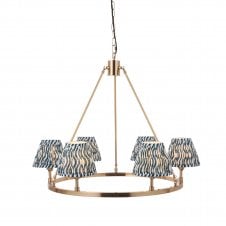 brass circular ceiling pendant light with blue ripple patterns shades