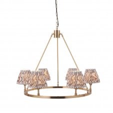brass circular ceiling pendant light with grey ripple pattern shades