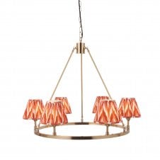brass circular ceiling pendant light with orange pattern shades