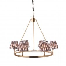 brass circular ceiling pendant light with grey zigzag pattern shades