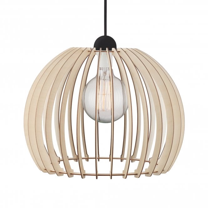 CHINO 40 wooden slat ceiling pendant with black suspension