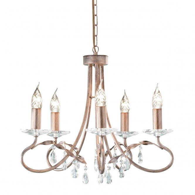 CHRISTINA dual mount 5 light Edwardian chandelier in silver/gold patina