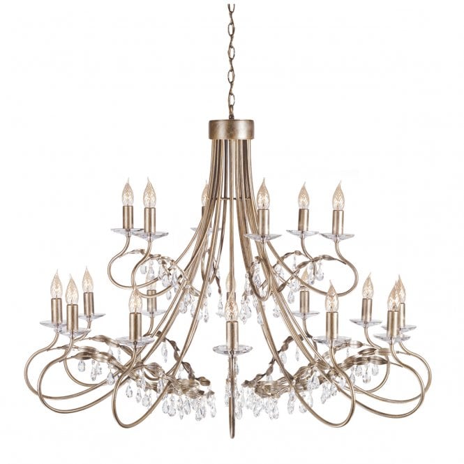 CHRISTINA large 18 light chandelier in silver/gold patina