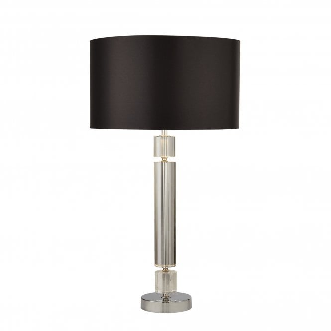 CHROME/GLASS Table Lamp With Black Shade Silver Inner