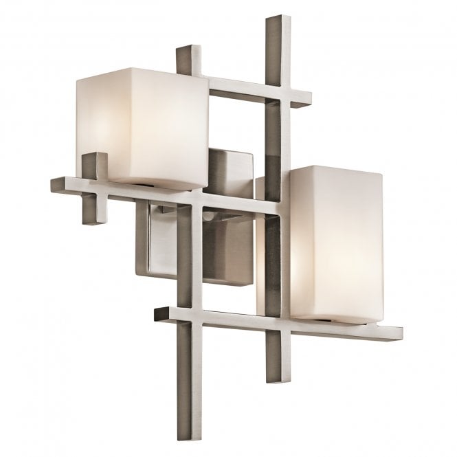 CITY LIGHTS modern geometric double wall light in pewter with squared opal glass shades