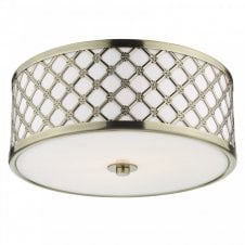 CIVIC Small 2 Light Flush Fitting in Antique Brass with Frosted Glass