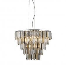 CLARISSA 9 Light Chrome Ceiling Pendant With Clear Amber Smokey Crystal Prism Drops
