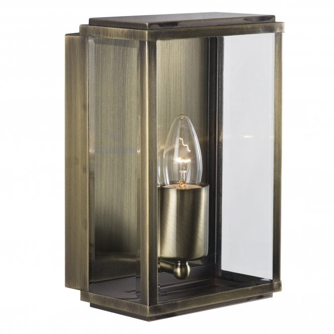 CLASSIC antique brass and bevelled glass exterior box wall light