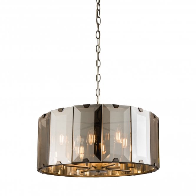 CLOONEY 8 light smoke cut glass and grey ceiling pendant