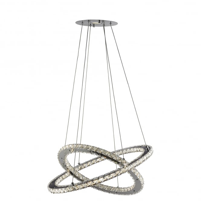 CLOVER LED 2 ring ceiling pendant in chrome and clear crystal glass