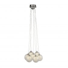 CLUSTER 7 Light Led Ball Ceiling Pendant Chrome With Clear Glass & Crystal Sand Balls