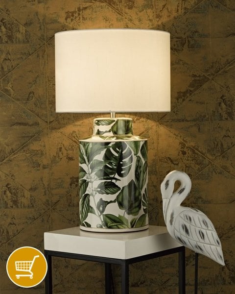 green leaf patterned table lamp