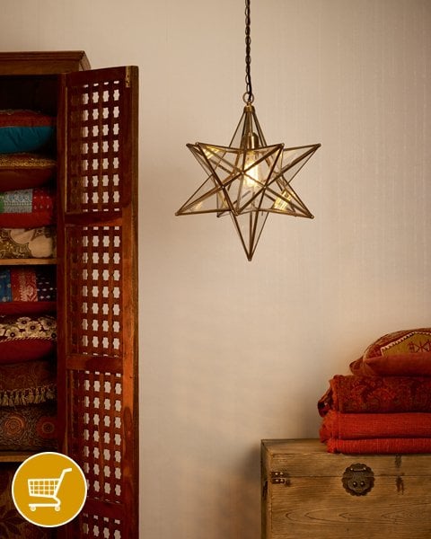 antique brass and glass star shaped ceiling pendant