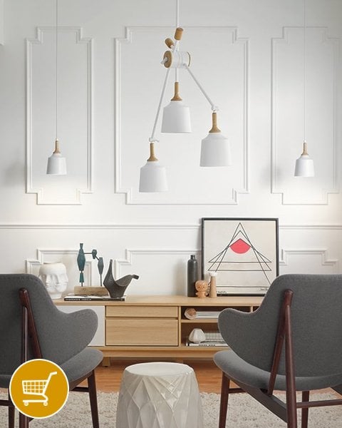 white and wooden ceiling pendants