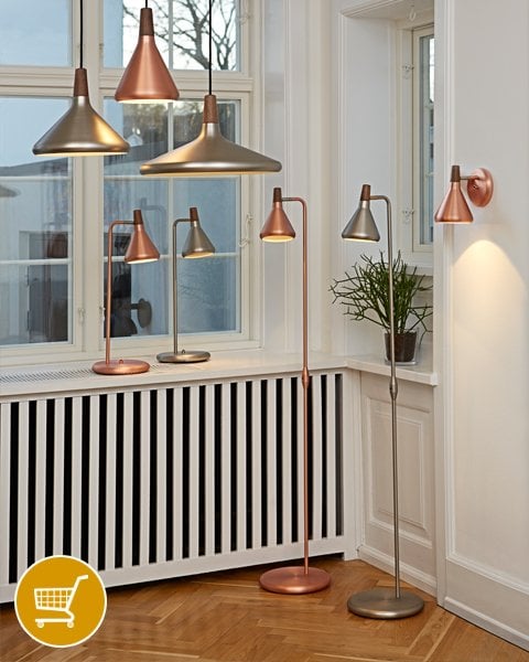 steel, copper and wood light fittings