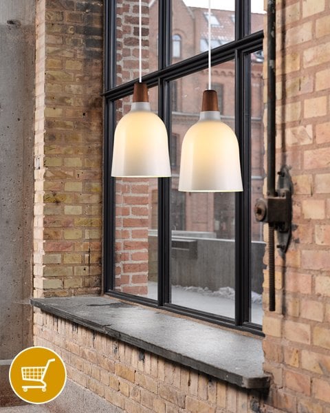 white glass and wood ceiling pendants