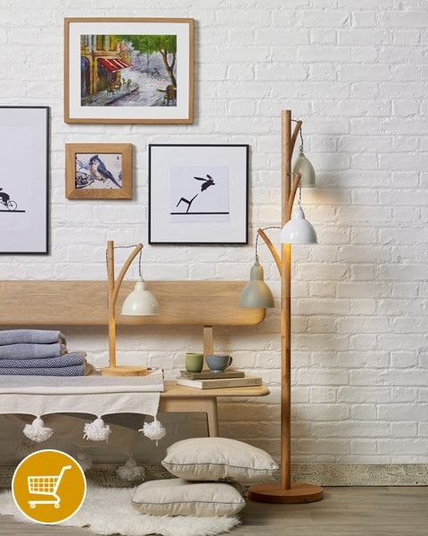 rustic wooden table and floor lamp