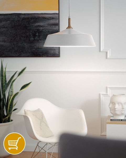 white and wooden ceiling pendant