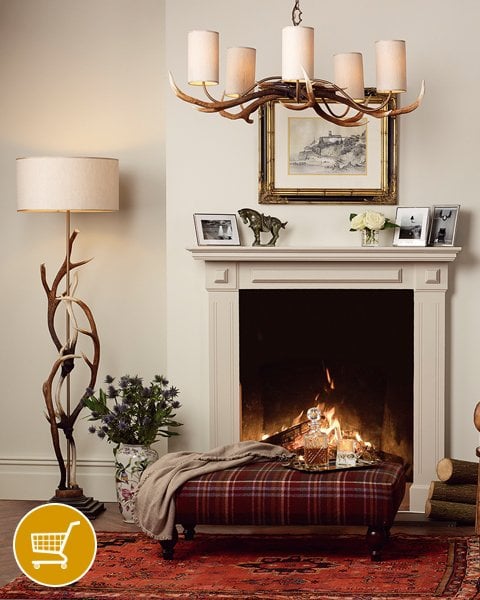 antler ceiling pendant and floor lamp