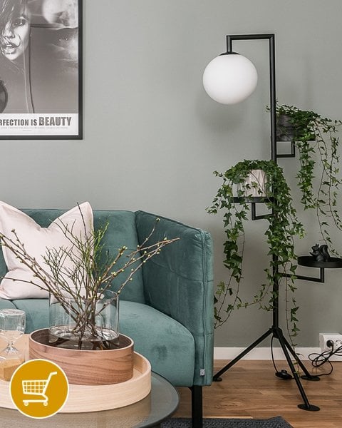 black floor lamp with shelves
