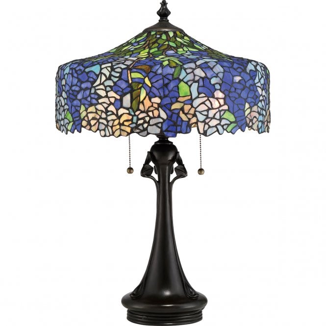 COBALT colourful glass mosaic table lamp with bronze base