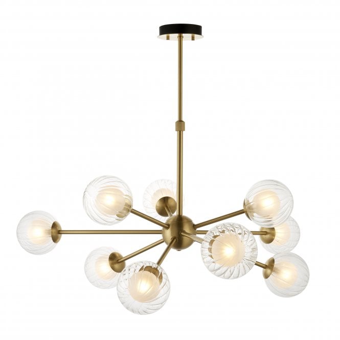 COBE 9 Light Ceiling Pendant in Satin Brass with Clear/Frosted Glass