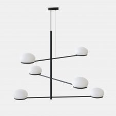 COCO 6 Light Ceiling Pendant in Metallic Black with White Globe Shades